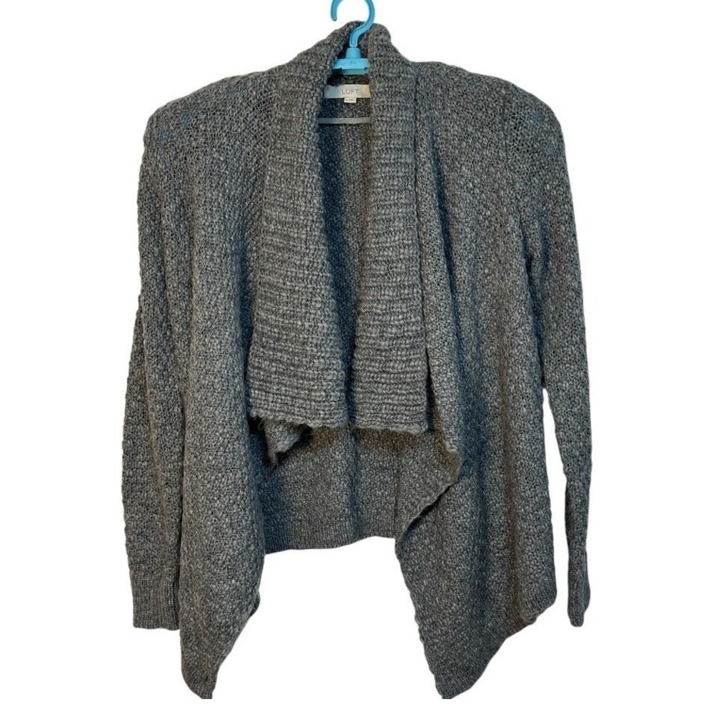 Loft Womens Heathered Gray Wool Alpaca Open Front Waterfall Cardigan Sweater M